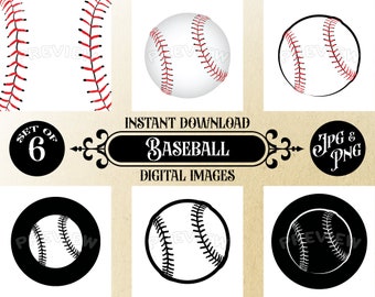Instant Download Set of 6 Baseball Ball Digital Images - 12x12 JPG/PNG High Resolution Transparent Background Perfect for DIY Crafts & Decor