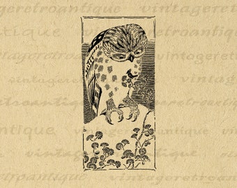 Niedliche Eule und Vögelchen Digitales Bild Download Vögel Illustration Kunst Grafik Classic Vintage Clip Art für Transfers etc 300dpi No.1709