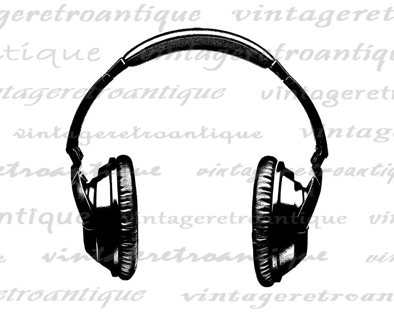Digital Printable Headphones Graphic Music Illustration Image Instant Download Headphones Clip Art for Transfers etc 300dpi No.2043 image 2