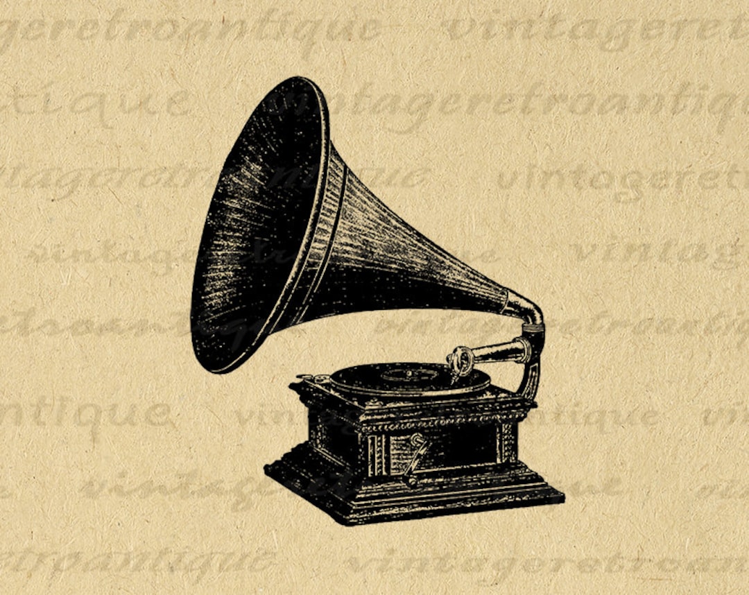 Printable Antique Phonograph Digital Image Graphic Vintage Talking Machine Record Player Clip ...