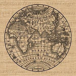 Digital Printable Antique Earth Globe Map Image Eastern Hemisphere Instant Download Graphic for Transfers Pillows etc 300dpi No.3572 image 3