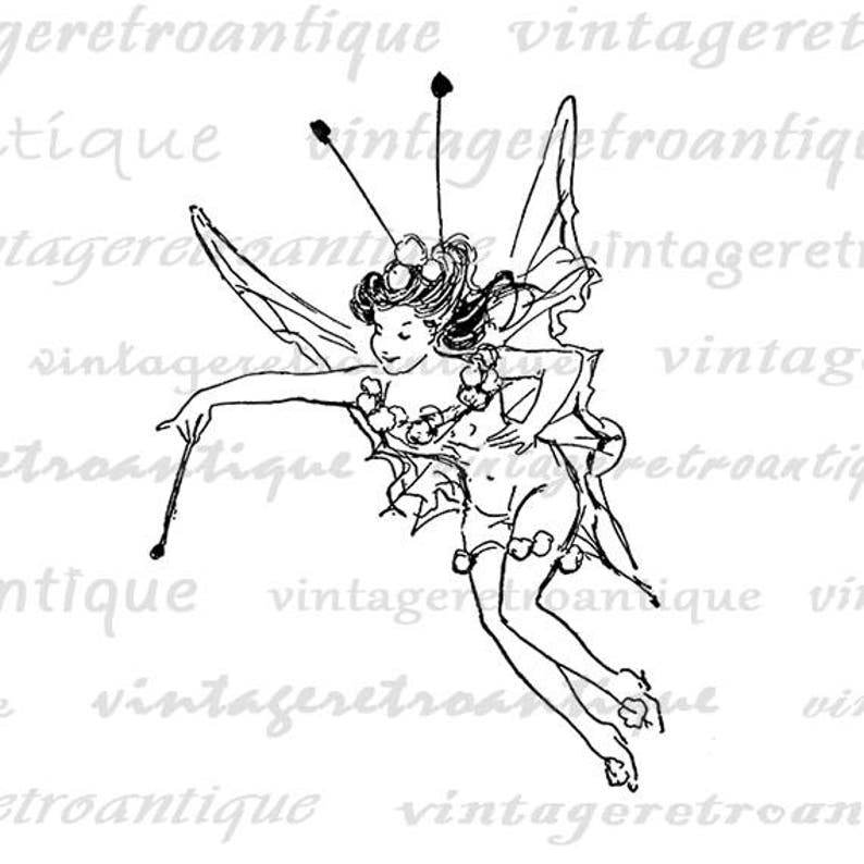 Antique Fairy Printable Graphic Download Illustration Digital Image Vintage Clip Art Jpg Png Print 300dpi No.1748 image 2