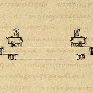Puede incluir: Una ilustración en blanco y negro de una pancarta vintage con dos rollos a cada lado. La pancarta está en blanco y lista para el texto.