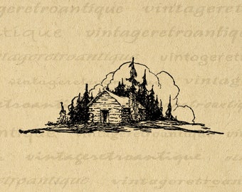 Log Cabin Graphic Digital Download Image Nature Woods Forest Printable Vintage Clip Art for Transfers Printing etc 300dpi No.2567