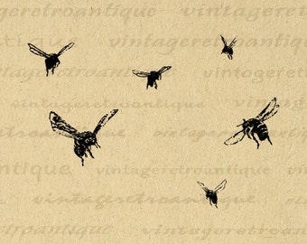 Digitale Grafik fliegende Bienen druckbare Biene Collage Sheet Antikes Bild Download Vintage Bienen Clip Art für Transfers etc 300dpi No.3506