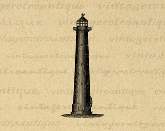 Printable Digital Lighthouse Image Download Graphic Illustration Vintage Ocean Clip Art for Transfers Printing etc 300dpi No.2155
