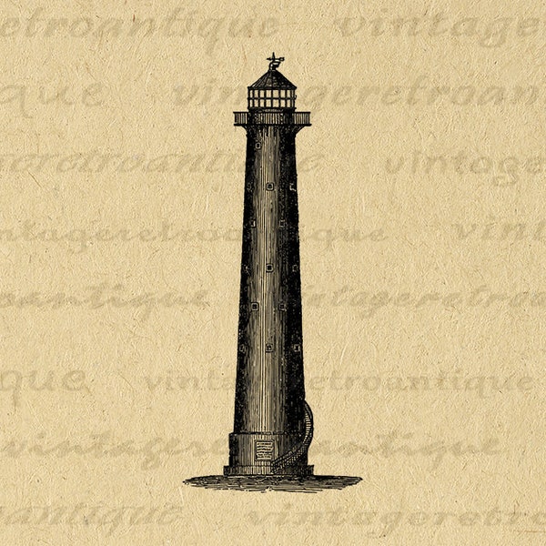 Printable Digital Lighthouse Image Download Graphic Illustration Vintage Ocean Clip Art for Transfers Printing etc 300dpi No.2155