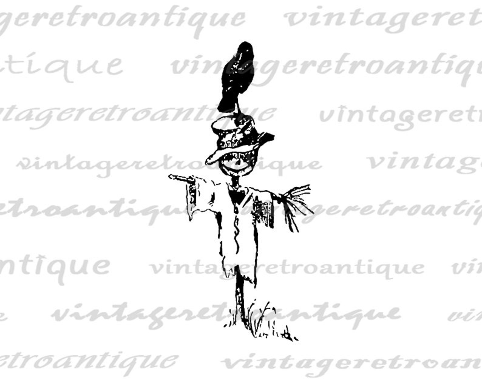 Scarecrow Digital Image Printable Scare Crow Graphic Crow Bird Image ...