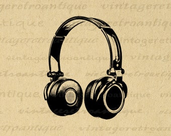 Headphones Printable Digital Download Music Headphones Illustration Digital Image Graphic Clip Art for Transfers etc 300dpi No.2016