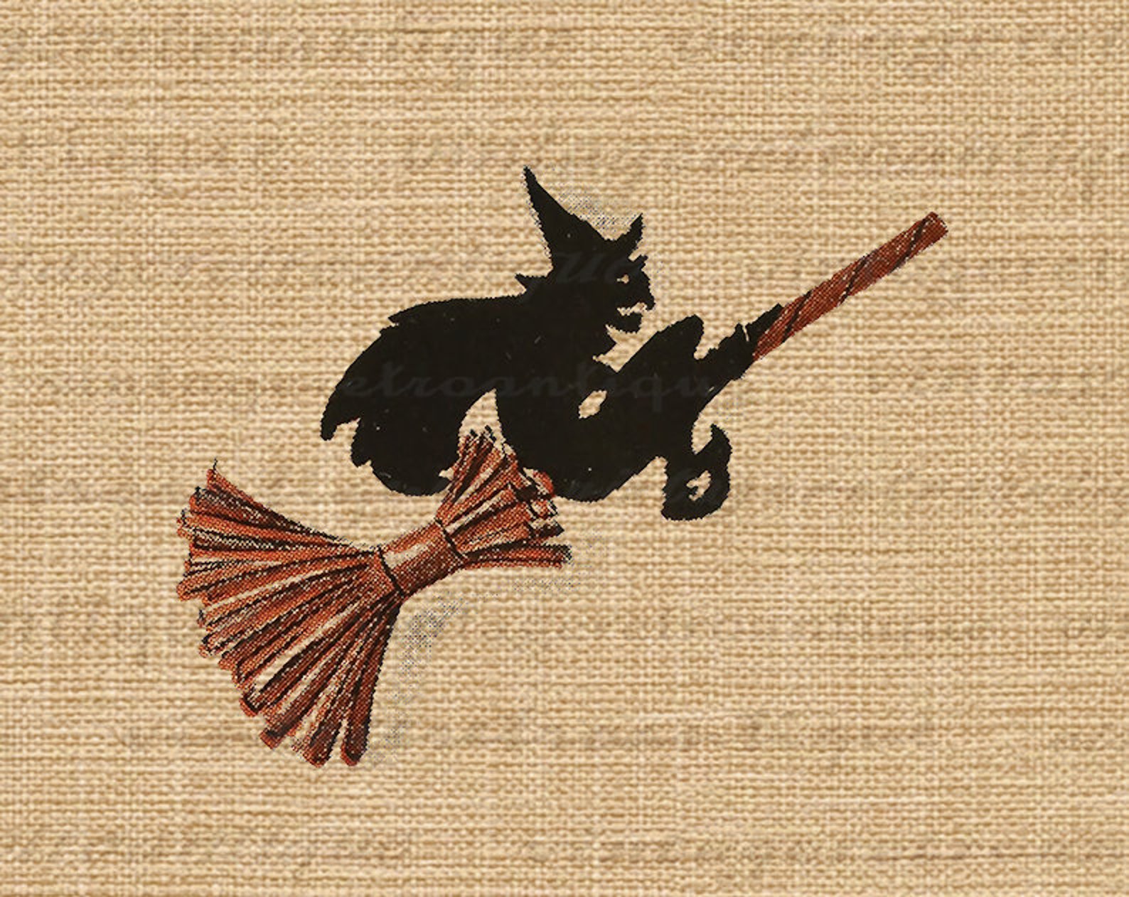 Digital Witch Riding Broomstick Printable Image Halloween Etsy