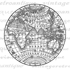 Digital Printable Antique Earth Globe Map Image Eastern Hemisphere Instant Download Graphic for Transfers Pillows etc 300dpi No.3572 image 2