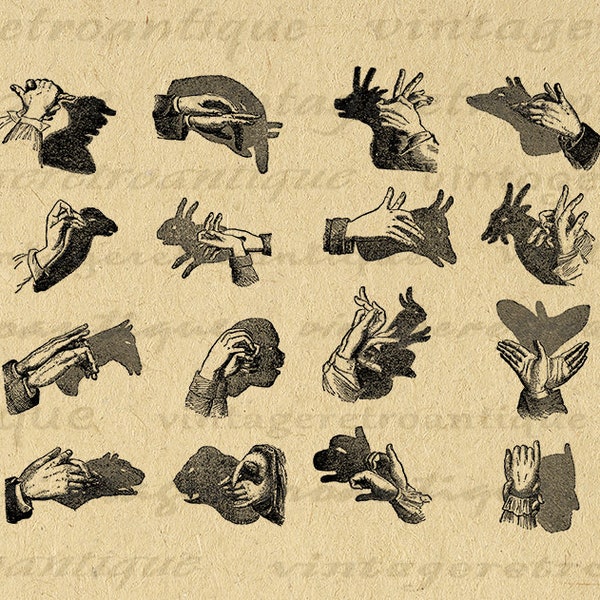 Shadow Puppets Collage Sheet Graphic Image Printable Digital Art Download Antique Clip Art for Transfers Printing etc 300dpi No.4213
