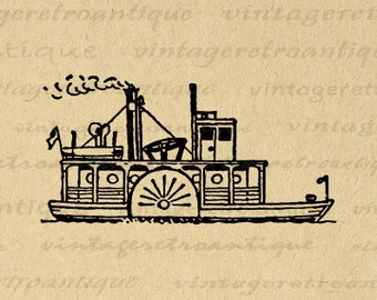 Steamboat Digital Image Graphic Boat Printable Download Illustration Vintage Clip Art for Transfers Making Prints etc 300dpi No.2992