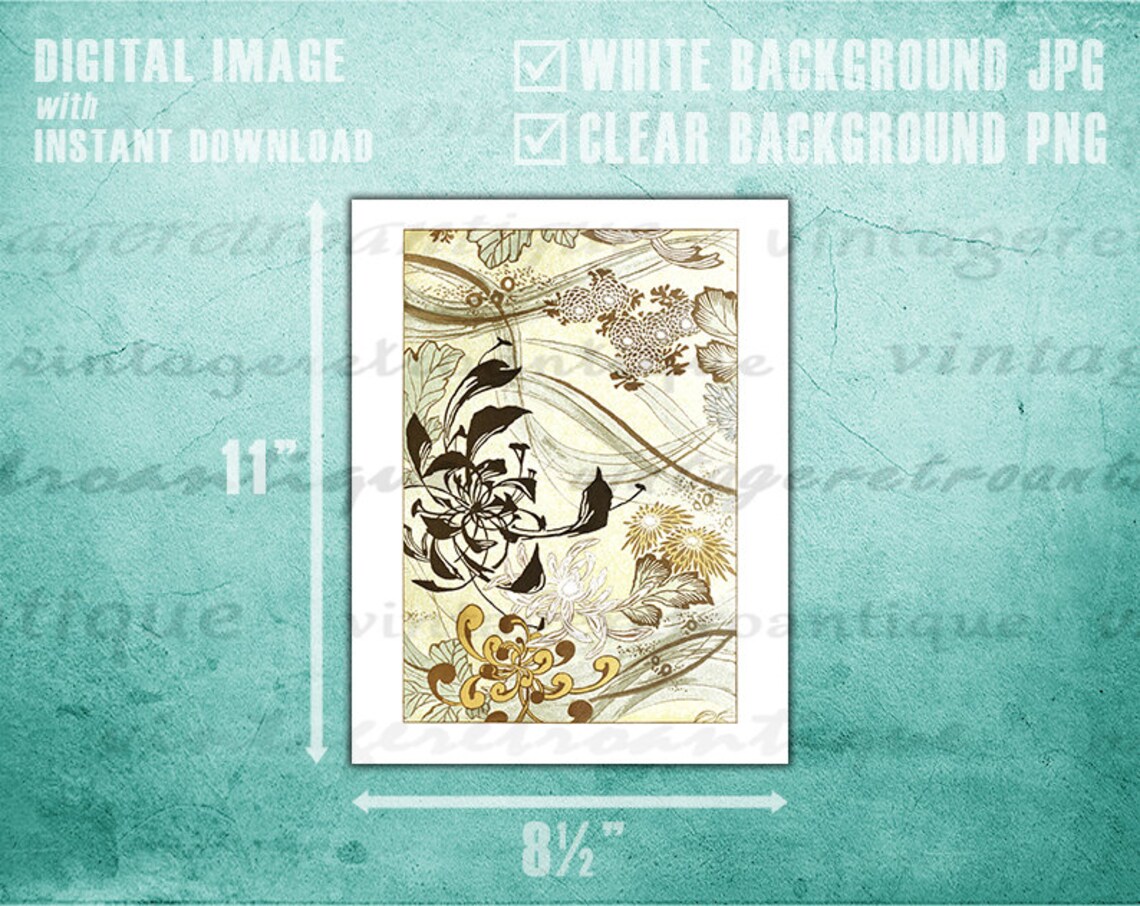 Japanese Flower Design Printable Digital Graphic Image Color | Etsy