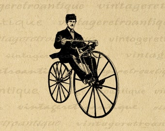 Printable Antique Bicyclist Bicycle Rider Velocipedes Graphic Vintage Bike Digital Image Vintage Clip Art for Transfers etc No.2981