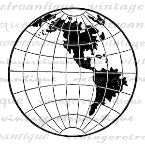 Earth Globe Printable Graphic Digital Image Antique World Planet Instant Download Vintage Clip Art for Transfers etc 300dpi No.3501 image 2