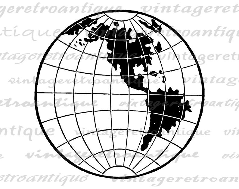 Earth Globe Printable Graphic Digital Image Antique World Planet Instant Download Vintage Clip Art for Transfers etc 300dpi No.3501 image 2