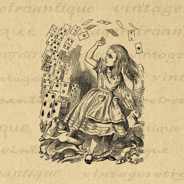 Digital Image Alice and the Playing Cards Graphic Alice in Wonderland Illustration Download Printable Antique Clip Art 300dpi No.051