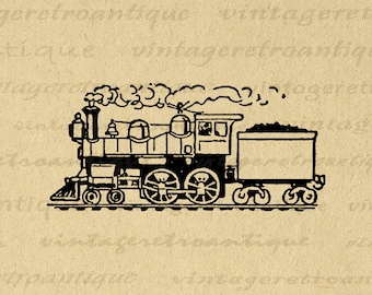 Locomotive Train Image Téléchargement numérique Antique Railroad Graphic Illustration Imprimable vintage Clip Art pour les transferts 300dpi No.3000