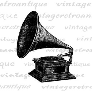 Printable Antique Phonograph Digital Image Graphic Vintage Talking Machine Record Player Clip ...