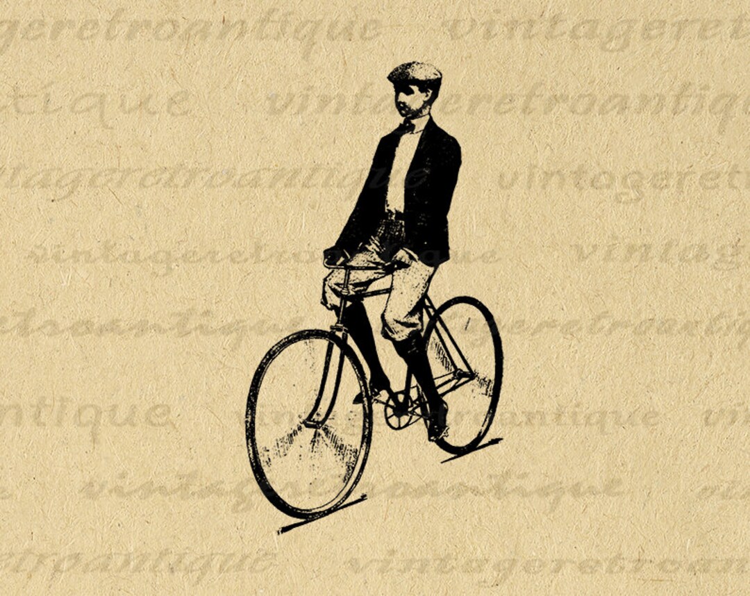 Printable Boy Riding Bicycle Digital Image Download Bike Illustration ...