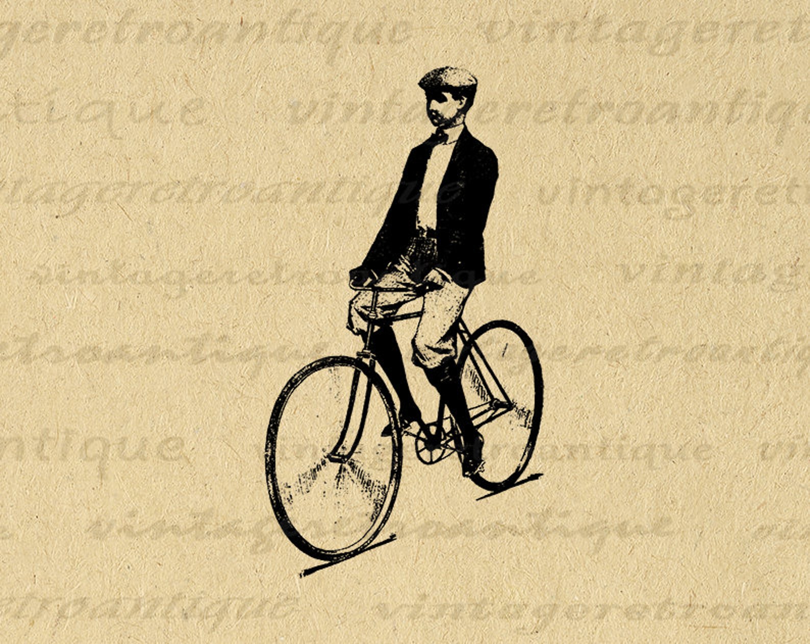 Printable Boy Riding Bicycle Digital Image Download Bike Illustration ...