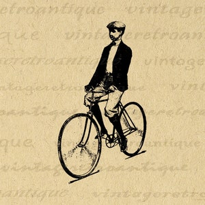 Printable Boy Riding Bicycle Digital Image Download Bike Illustration Graphic Antique Clip Art for Transfers etc 300dpi No.3137
