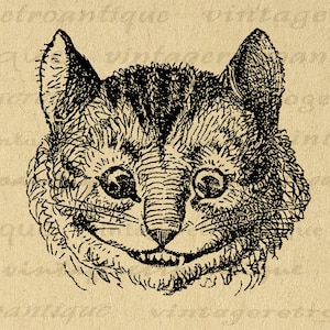 Alice im Wunderland Cheshire Cat Digital Bild Grafik Antike Grinsekatze Illustration Download Vintage Clip Art No.1470