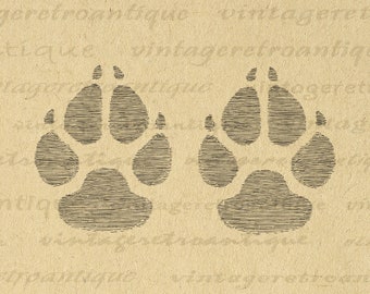 Dog Paw Prints Digital Image Graphic Illustration Printable Download Antique Vintage Clip Art for Transfers Prints etc 300dpi No.1210