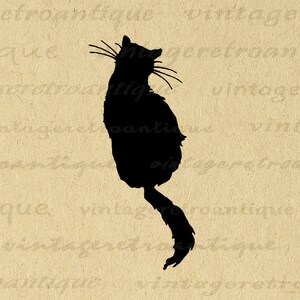 Printable Cat Silhouette Graphic Cat Digital Image Animal Artwork Vintage Clip Art for Iron on Transfers Prints etc 300dpi No.3668