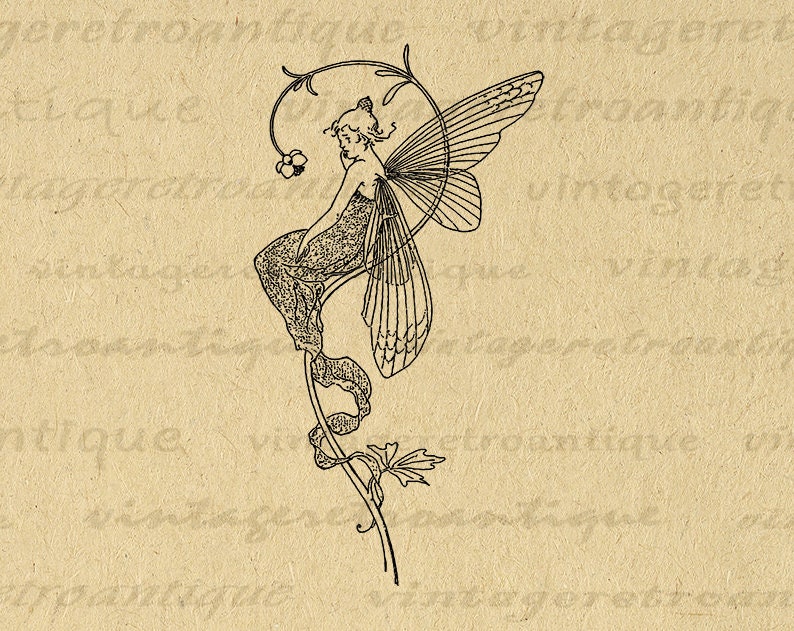 Printable Image Three Fairies Download Fairy Graphic Digital Illustration Vintage Clip Art for Transfers Printing etc 300dpi No.2406