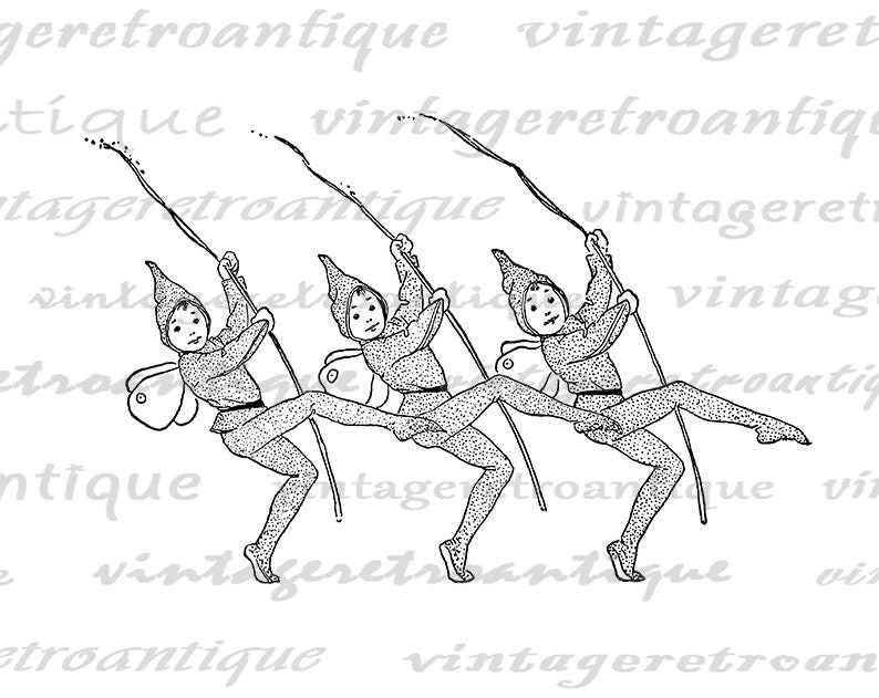 Printable Image Three Fairies Download Fairy Graphic Digital Illustration Vintage Clip Art for Transfers Printing etc 300dpi No.2406
