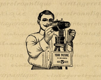 Digital Printable Antique Photographer Graphic Camera Image Illustration Download Vintage Clip Art for Transfers etc 300dpi No.1101