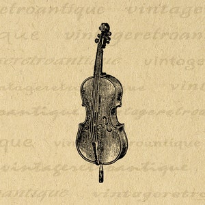 Printable Digital Violin Cello Image Music Download Illustration Graphic Antique Clip Art Jpg Png Print Jpg Png Print 300dpi No.1171 image 1