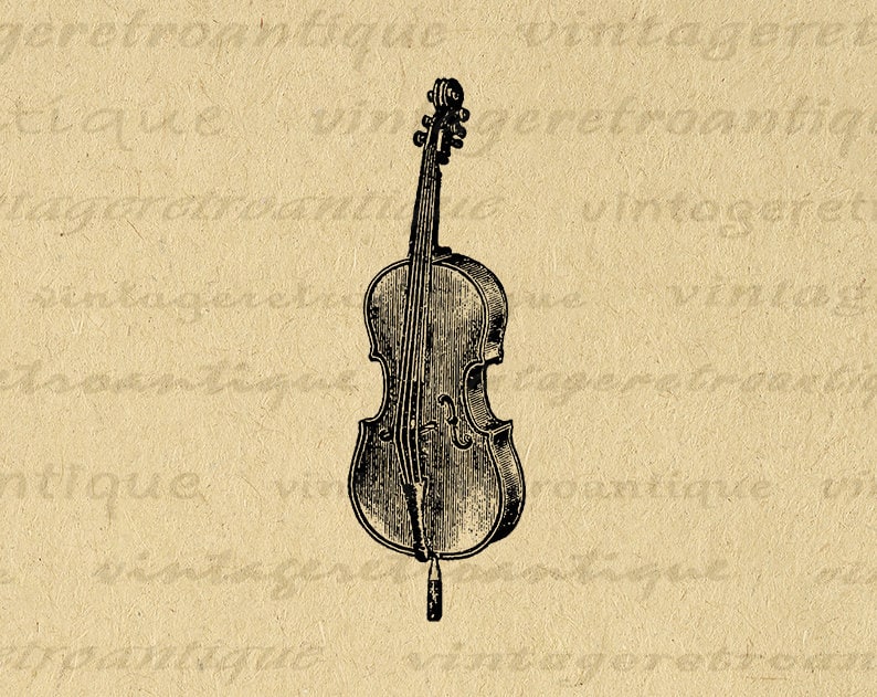 Printable Digital Violin Cello Image Music Download Illustration Graphic Antique Clip Art Jpg Png Print Jpg Png Print 300dpi No.1171 image 1