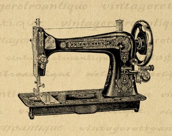 Printable Sewing Machine Digital Image Illustrated Art Download Graphic Vintage Clip Art for Transfers Printing etc 300dpi No.1221