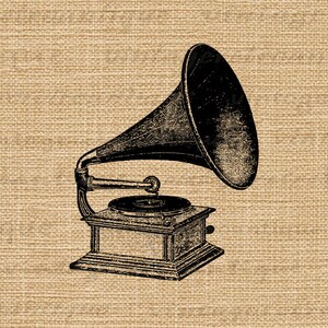 Printable Antique Phonograph Digital Image Graphic Music Record Player Illustration Vintage Clip ...