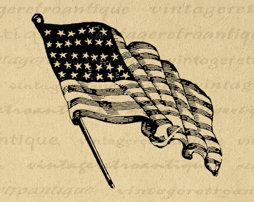 American Flag Digital Image Instant Download Printable Graphic Vintage