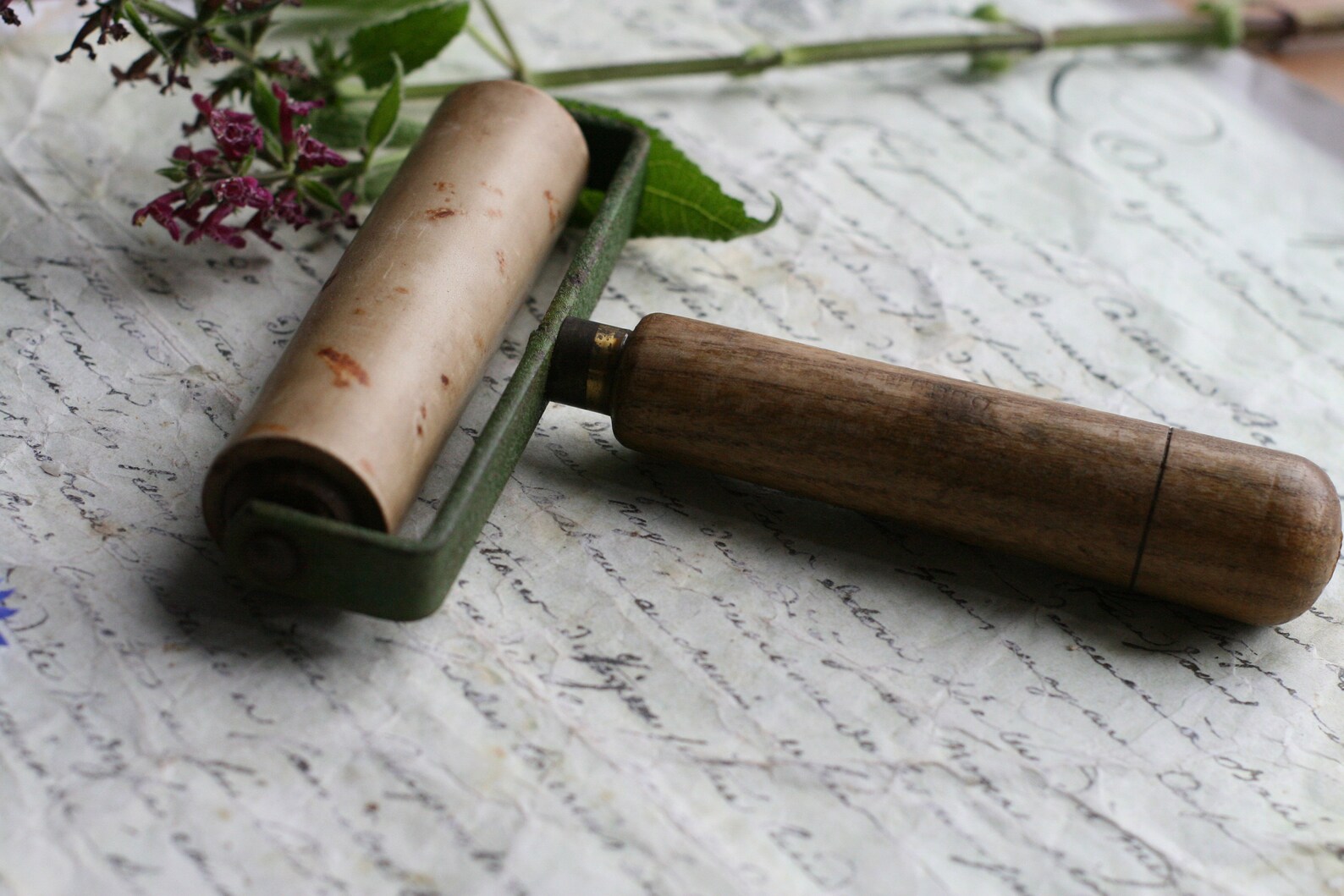 Vintage Printers Roller Wooden Wallpaper roller Paper Etsy