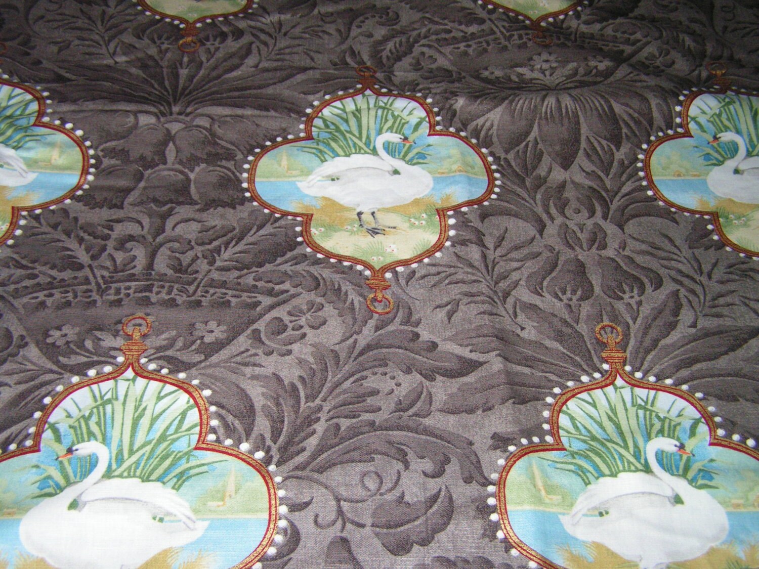 Vintage Osborne and Little Swan fabric toile linen upholstery Etsy