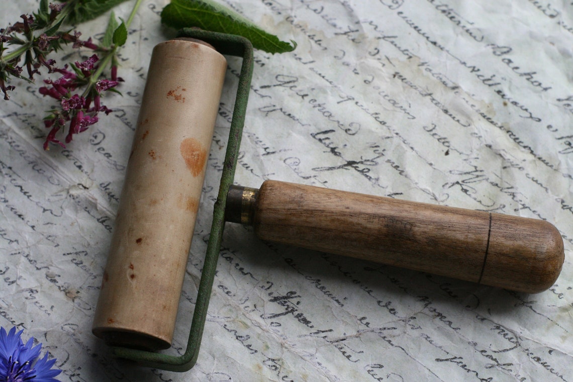 Vintage Printers Roller Wooden Wallpaper roller Paper Etsy