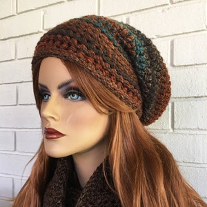 Chapeau Slouchy Beanie, Chapeau Slouchy crocheté, Woodland Colors Slouchy Beanie, Chapeau d’hiver femme, Tendances mode automne/hiver