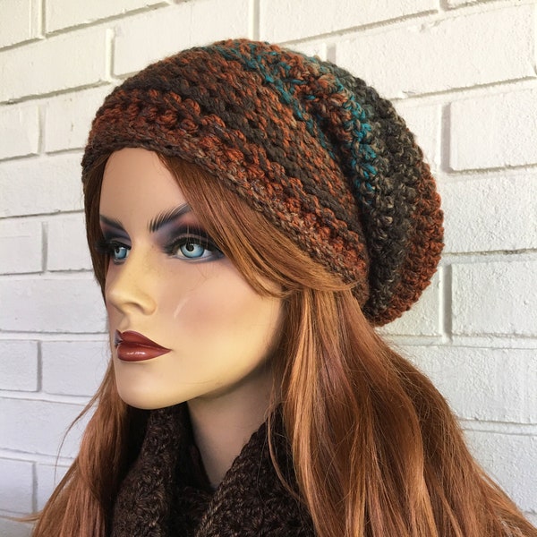 Slouchy Beanie Hat, Crocheted Slouchy Hat,Woodland Colors Slouchy Beanie, Women's Winter Hat, Fall/Winter Fashion Trends