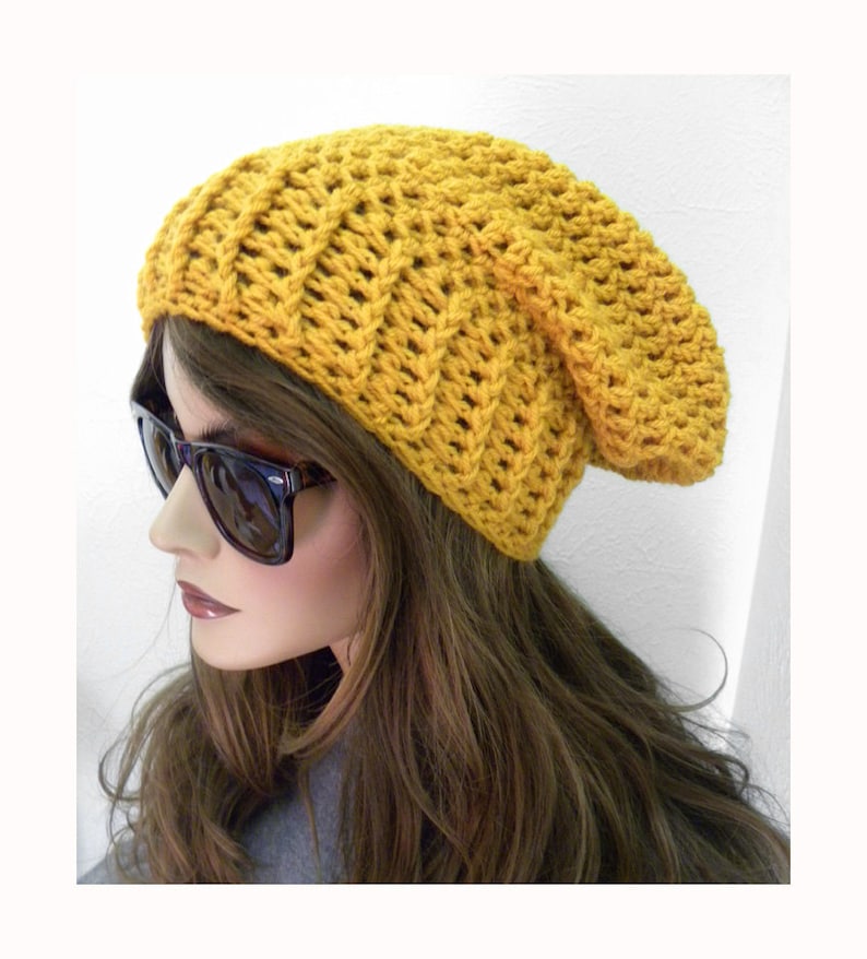 Mustard Yellow Beanie Women's Slouchy Hat Slouchy Etsy