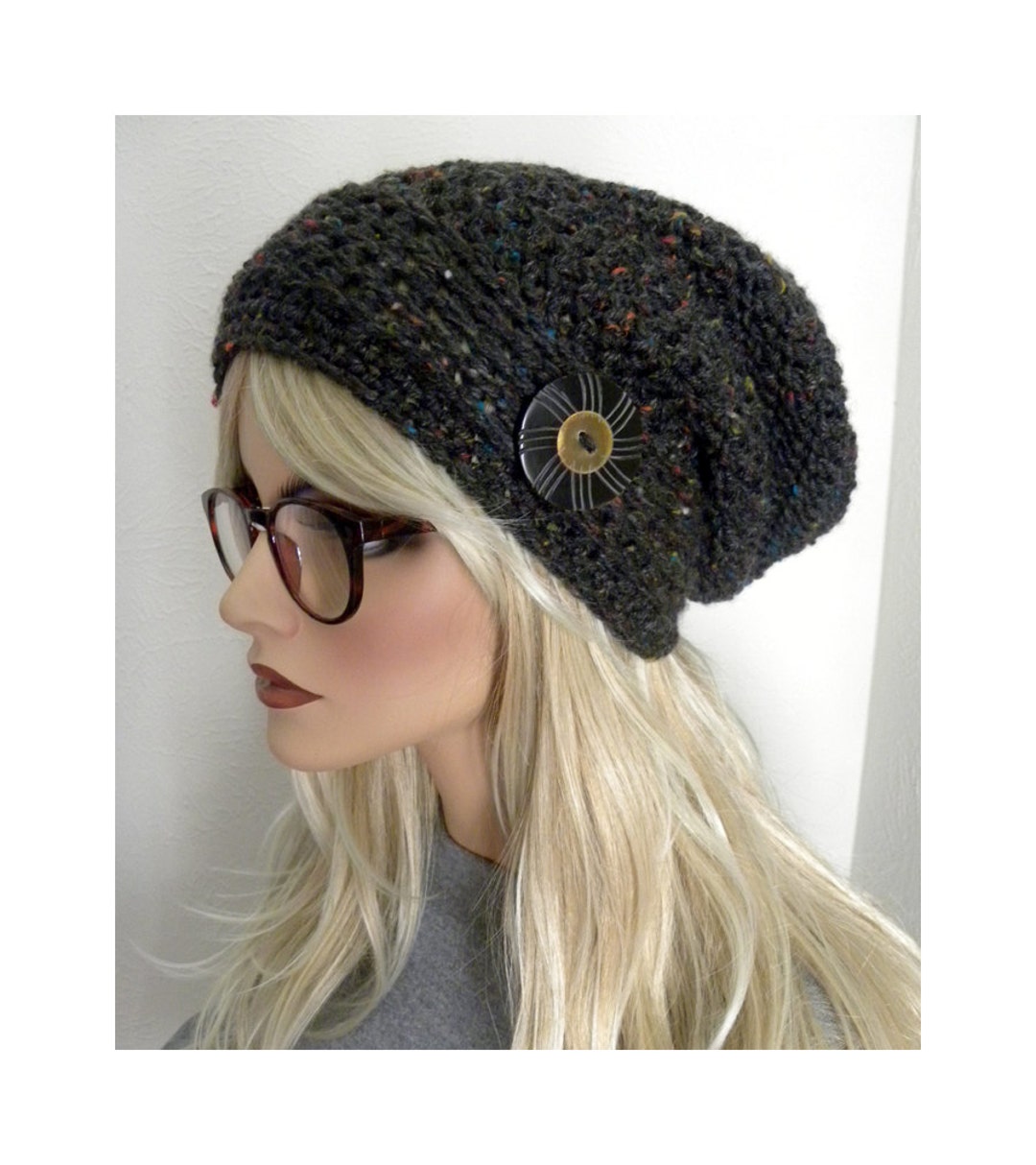 Chapeau béret tam slouchy bonnet baggy blanc crocheté main
