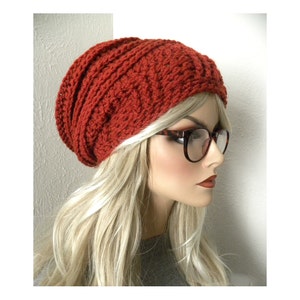 Slouchy Beanie, Oversize Slouchy Beanie, Boho Chic, Hand Crocheted, Beanie, winter hat, Brick Red, Winter Accessories, Gift for Women/Teens