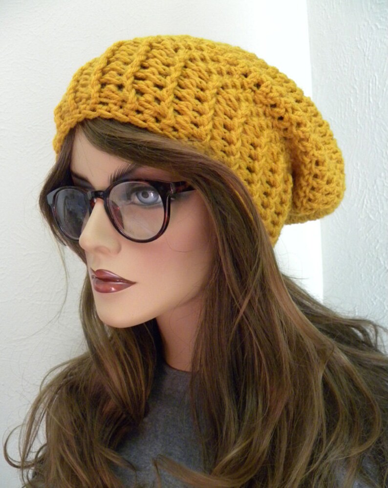 Mustard Yellow Beanie Women's Slouchy Hat Slouchy Etsy