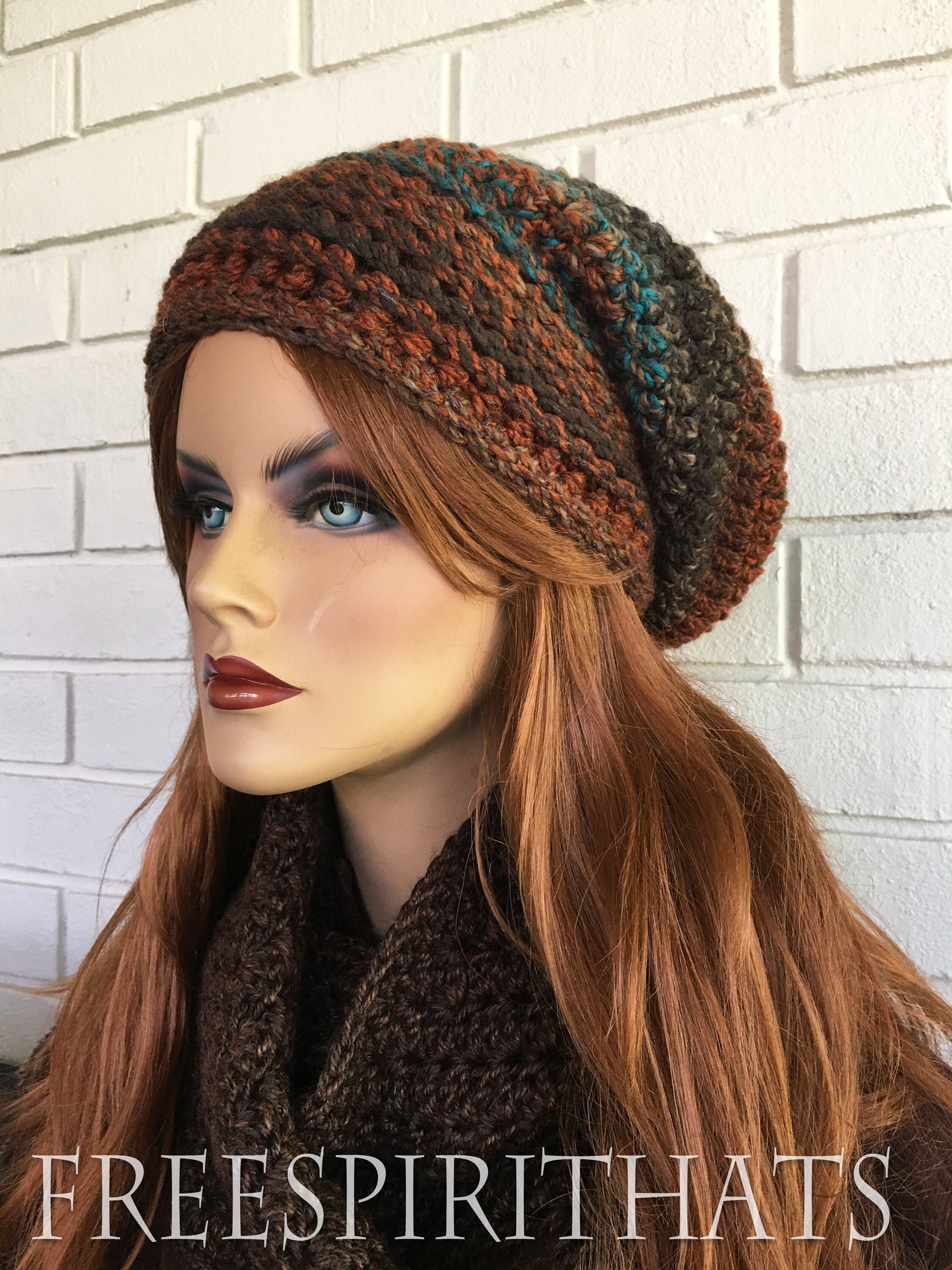 Slouchy Beanie Hat, Crocheted Slouchy Hat,woodland Colors  display picture 1