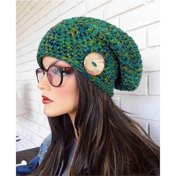 Green Slouchy Hat, Shades of Green, Boho Accessory, Handmade Hat, Winter Hat,Warm, Slouchy Beanie, Gift for Teens or Women, Ready to ship