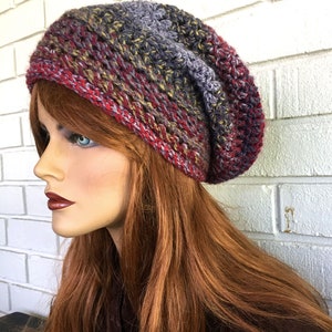 Boho Slouchy hat, Winter Slouchy Hat, Outdoor fashion,  Women's hat, Handmade, Red, Purple, gray, gold, gift for women, Teen hat, warm hat